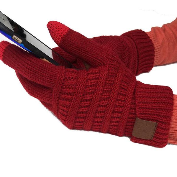 Guantes sin dedos Pantalla táctil colorida Tejido de invierno para mujeres Hombres Moda Elástico Tejido de lana Cálido Manoplas de dedo completo