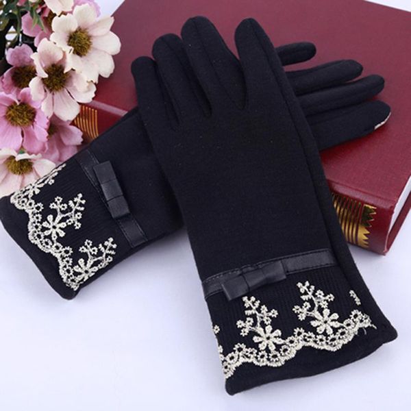 Gants sans doigts mode femmes hiver chaud dentelle mitaines téléphone intelligent écran tactile Guantes conduite en plein air femme