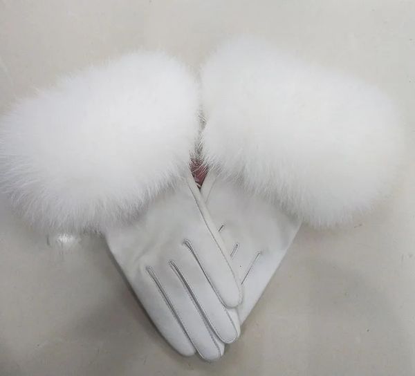 Gants sans doigts femme luxe en cuir véritable avec manchette en fourrure femmes chaud hiver véritable dames décontracté chauffe-mains 231122