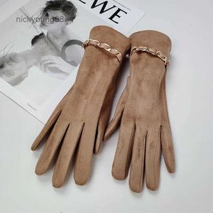 Vingerloze handschoenen Dames Suède ketting met strasssteentjes Fluwelen dik touchscreen Rijhandschoenen Winter Buitenrijden Warme wanten met lange vingersL231017