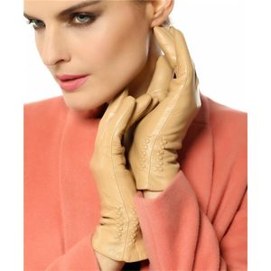 Gants sans doigts en cuir véritable femmes 2023 thermique doux doublé hiver gant poignet solide mode Dressing peau d'agneau L013NC