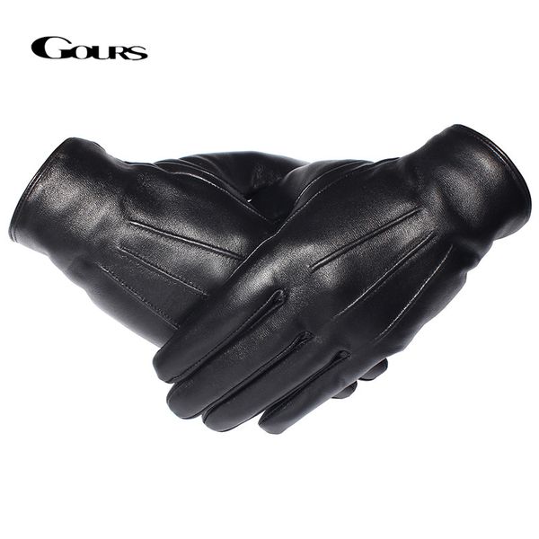 GANTS sans doigts GOURS hiver hommes en cuir véritable écran tactile noir véritable peau de mouton laine doublure chaude conduite GSM050 230804