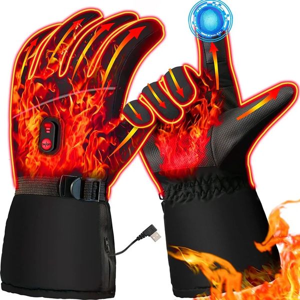 Gants sans doigts chauffants pour hommes femmes rechargeables 5000mAh alimentés par batterie Ski étanche écran tactile électrique main d'hiver 231010