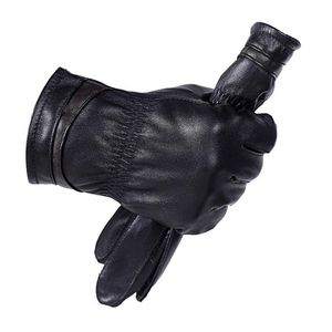 Gants sans doigts HETOBETO hiver hommes en cuir véritable 2021 marque écran tactile mode chaud noir mitaines en peau de chèvre