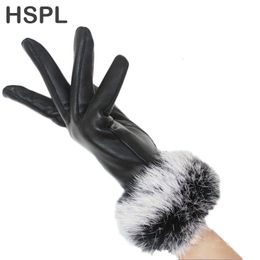 Vingerloze handschoenen HSPL Echt lederen handschoenen vrouwelijke verdikking dames konijnenbont schapenvacht thermische 230825