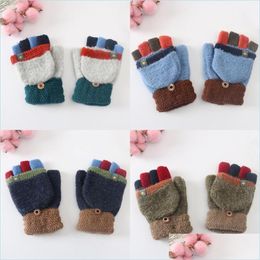 Fingerless Gloves Kids Winter Warm Handschoen Flip Cover Type Design Star Patroon Labelling Splicing Color Mitts Fashion Boy Girl Girl Uni 5 5sqa Dhu3m