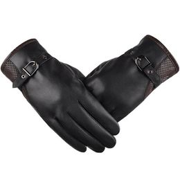 Vingerloze handschoenen Kingstar Mens TouchScreen Texting Winter PU Faux Lederen Drijf Lange Fleece Voering Black Mittens