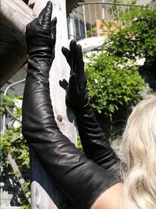 Fingerless Gloves Lady Real Sheep Leather Super lange schouderlengte Opera -handschoenen Zwart 221203