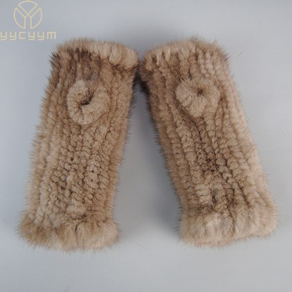 Guantes sin dedos Lady Winter Real Mink Fur Tejidos a mano Mujeres Warm Strong Elástico Mitones 230804