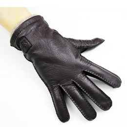 Gants sans doigts en cuir gants en peau de daim hommes Style rétro cousus à la main droite marron laine doublure automne chaud doigt gants 230113