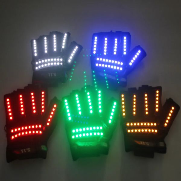 Gants sans doigts Gants lumineux LED Rave Light Clignotant Éclairage des doigts Glow Mitaines Magique Noir Gants lumineux Fournitures de fête Halloween 231007