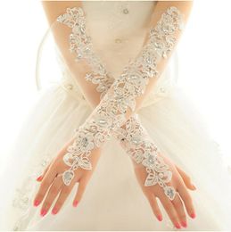 Fingerless Gloves lange kanten vingerloze avondhandschoen Witte bruidshandschoenen met kristallen in voorraad bruiloft accessoires feesthandschoenen 230314