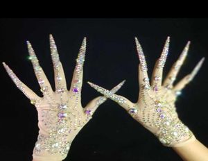 Fingerless Gloves Luxe AB Rhinestones Pearls plus lengte nagels Handschoenen Women Fashion Drag Queen Outfit Nightclub Stage Performation7756525