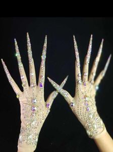 Fingerless Gloves Luxe AB Rhinestones Pearls plus lengte nagels Handschoenen Women Fashion Drag Queen Outfit Nightclub Stage Performation7390602