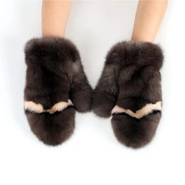 Gants sans doigts de luxe en vraie fourrure de Sable pour femmes, gants chauds d'hiver en véritable fourrure de vison, mitaines chauffe-poignet moelleux 231025