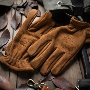 Gants sans doigts Gants en cuir véritable givré pour hommes hommes moto équitation doigt complet gants d'hiver avec fourrure Vintage cuir de vachette marron NR65 231201
