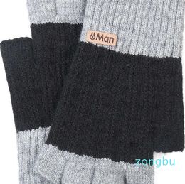 Gants sans doigts hommes laine demi doigt chaud tricot gant hiver Plus velours épais élastique