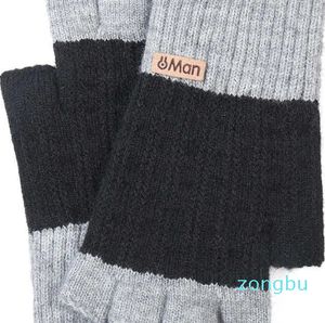 Gants sans doigts hommes laine demi doigt chaud tricot gant hiver Plus velours épais élastique