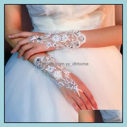 Guantes sin dedos Mitones Sombreros Bufandas Accesorios de moda Nupcial blanco corto con listones Guante de boda de encaje Entrega directa 2021 Zevjd