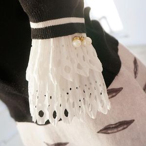 Gants sans doigts mystérieux dentelle noire fausses manches décoré département mousseline de soie orgue plissé manchettes manchettes perle