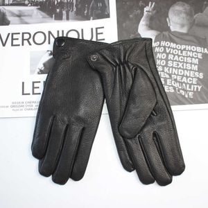 Gants sans doigts Nouveaux gants de conduite en peau de daim pour hommes en cuir ondulé hiver épaississement chaud doublure en fourrure de lapin imitation gants droits automne L221020