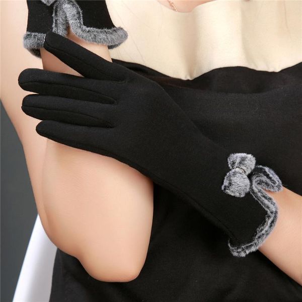 Gants sans doigts NIBESSER hiver 1 paire femmes écran tactile laine nœud gant chaud femme doigt complet dames mitaines