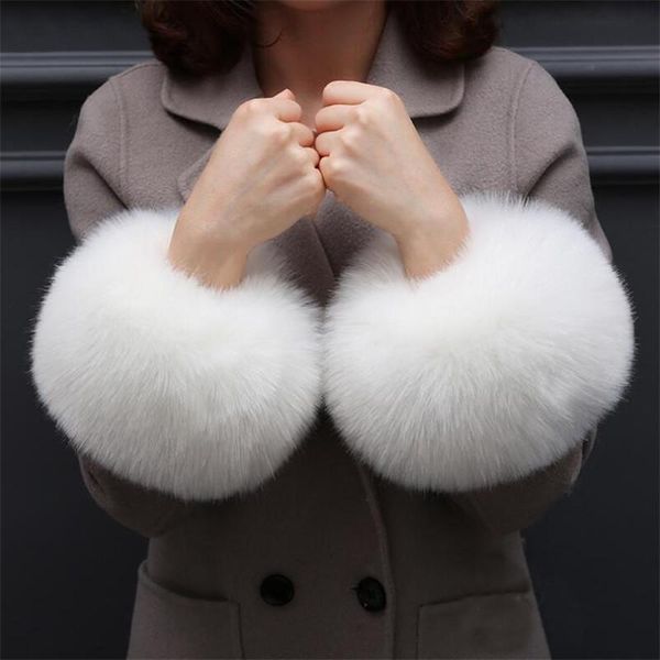 Guantes sin dedos de gran tamaño a prueba de viento cálidos y peludos para mujer, calentadores de brazo cómodos y bonitos, calentador de muñeca de piel sintética sólida para otoño e invierno W110