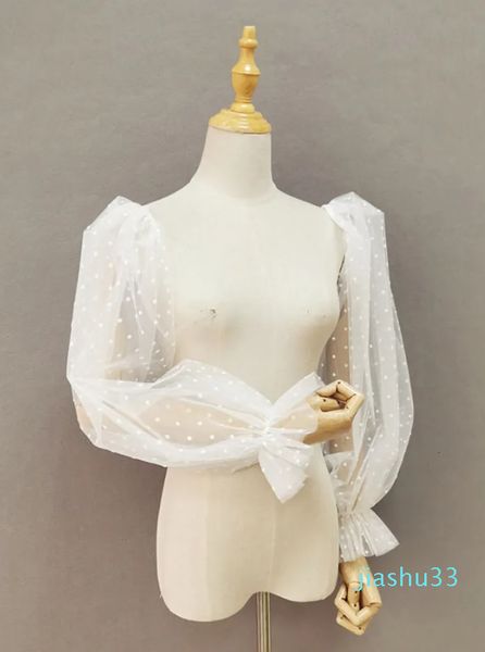 Gants sans doigts Puffy Dots Tulle Supprimer les manches Robe de mariée sans bretelles avec accessoires Robe de soirée Rétro Court Une paire de manches séparées