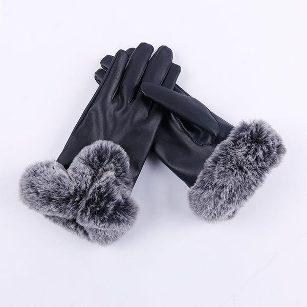 Guantes sin dedos Estilo retro Mujeres Elegantes mitones Mujer Cálido Piel sintética suave Muñeca S Pantalla táctil Invierno PU Cuero