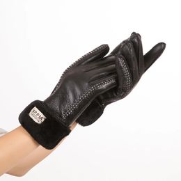 Gants sans doigts russe hiver femmes 100 cuir véritable peau de mouton chaud élégant doigt complet dames mitaines 231122