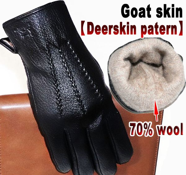 Guantes sin dedos que venden guantes de cuero para hombres y mujeres piel de ciervo con textura de cabra invierno cálido conducción montar lana forro de punto 230804