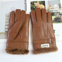 Gants sans doigts en peau de mouton gants en fourrure pour hommes en cuir épaissir hiver chaud en plein air coupe-vent et gants de doigt résistant au froid 230113