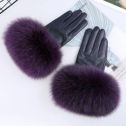 Gants sans doigts en peau de mouton gants de coupe de fourrure naturelle pour femmes en cuir véritable gant chauffe-poignet hiver chaud mode mitaines doublure polaire 231025