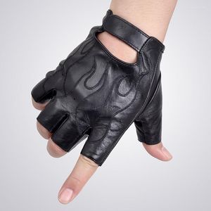 Fingerless Gloves Spring Men's Echt lederen Drijven schapenvacht Halve vinger Non-slip Ademende Ridding Cycling Matss