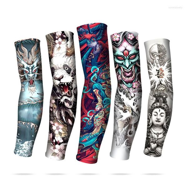 Gants sans doigts manches de tatouage fleur bras gardes conduite en plein air et équitation Protection solaire couverture soie hommes femmes manches d'été