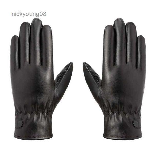 Gants sans doigts Gants de conduite à écran tactile Femmes Hommes Gants en cuir Doublure d'hiver Doublure en polaire Gants chauds et épais Gants de cyclisme d'hiver L231017