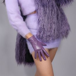 Vingerloze handschoenen touchscreen echte lederen handschoenen 25 cm korte stijl puur ge￯mporteerde geitenhuid zwarte vrouwelijke pluche voering lavendel licht paars wzp13 221203