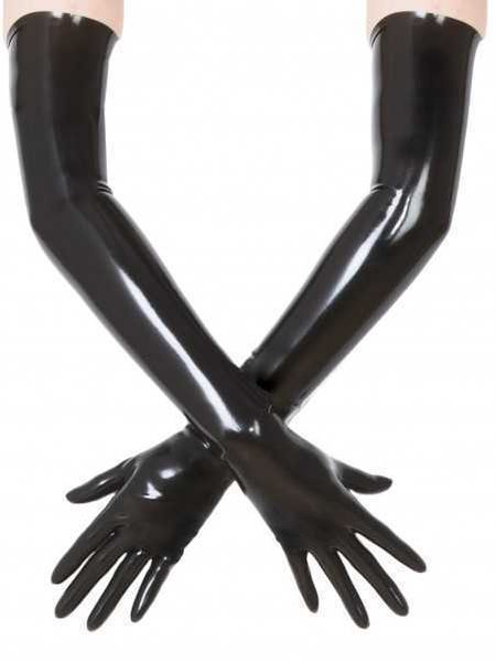 Gants Sans Doigts Unisexe Latex Caoutchouc Noir Moulé Épaule Longueur unisexe Long Fetish L221020