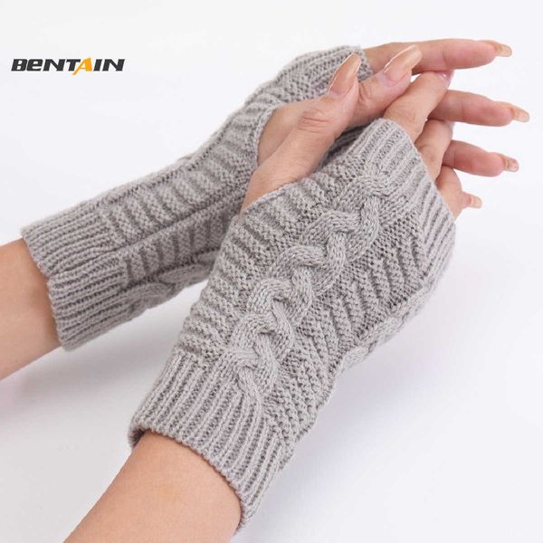 Guantes sin dedos Guantes de punto torcidos unisex Otoño Invierno Guantes cortos sin dedos Mantener caliente Abierto Medio dedo Manopla Manga del brazo Calentador del brazo J221008