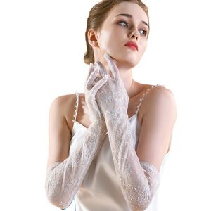 Fingerless Gloves WG049 Exquise bruiloft Bridal Long White Lace Handschoenen Finger Women Ladies Bruidsmeisje Sheer Opera Gloves 230314