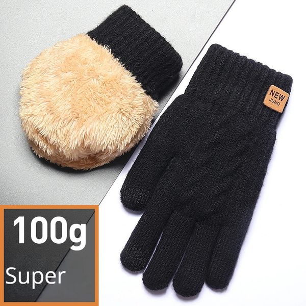 Guantes sin dedos Venta al por mayor Forro polar Moda Cálido Cable negro Tejido Pantalla táctil de invierno 231204