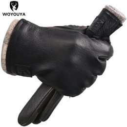 Gants sans doigts hiver noir en cuir véritable gants pour hommes garder au chaud gants d'hiver pour hommes gants en cuir pour hommes en peau de cerf simple8011A 230113