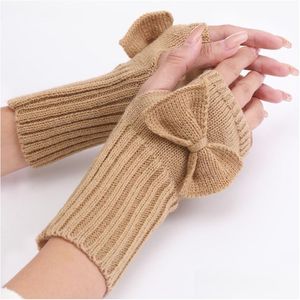 Gants sans doigts Bow d'hiver Gants de mode mignons Manchette tricotée chaude moitié sans doigts Femmes Stretch Mitaines Drop Livraison Mode Accesso Dh7Lp