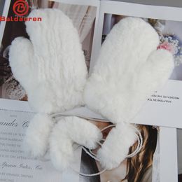 Gants sans doigts hiver filles chaud doux gant de fourrure véritable bon élastique femmes réel tricoté à la main 100 mitaines de lapin Rex naturel 230804