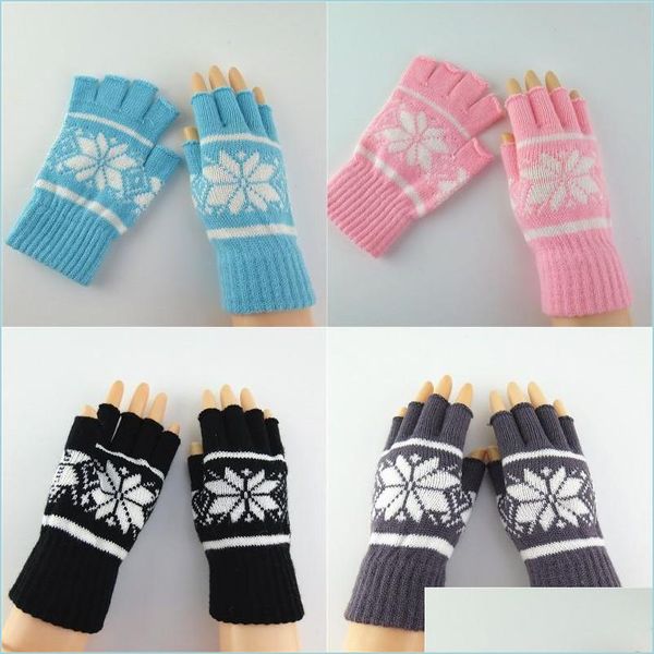 Guantes sin dedo Invierno Halffeding Glove Nieve Flower Patrón de diseño Mantenga el cálido Anti viento Expone los dedos Mitts Fashion Fashion Sport A DH7TP