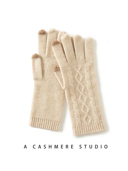 Guantes sin dedos Invierno de alta calidad Cashmere Pantalla táctil Guantes Mujeres Suave Cálido Estiramiento Punto Mitones Dedo completo Guantes Mujer Crochet Luvas 231128