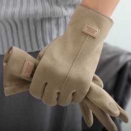 Fingerless Gloves Winter Keep warm touchscreen plus fluweel in Suede herenhandschoenen mode eenvoudige solide dikker man buiten fietstorte 230113