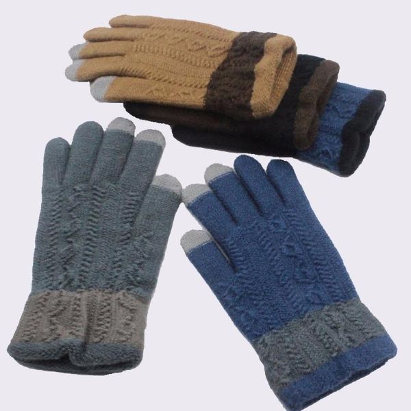 Gants sans doigts hiver hommes homme épaissir thermique chaud solide écran tactile mitaines tricotées Luvas De Inverno chauffe-mains