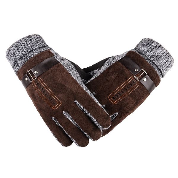 Gants sans doigts hiver hommes gants chauds en daim véritable gants en cuir de porc mitaines mâle épais vélo moto gants hommes tricotés Guantes 230113