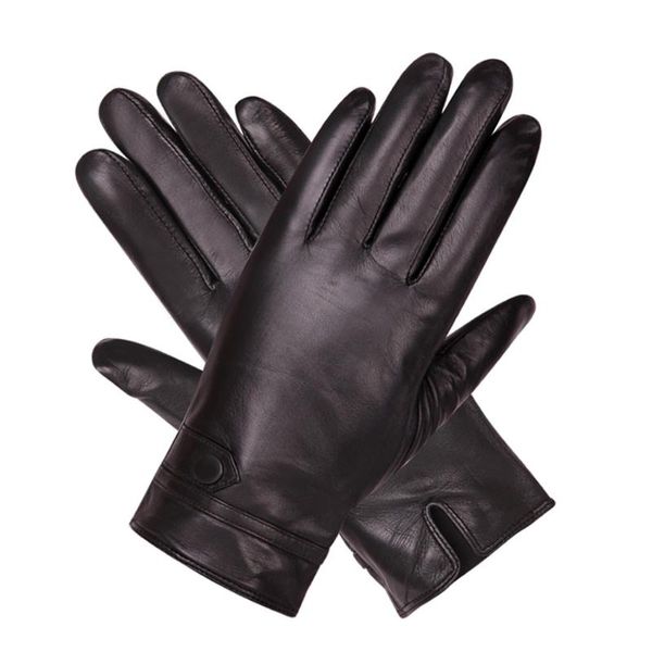 Gants sans doigts hiver écran tactile en cuir hommes chaud épais coupe-vent conduite en peau de mouton M18008-5